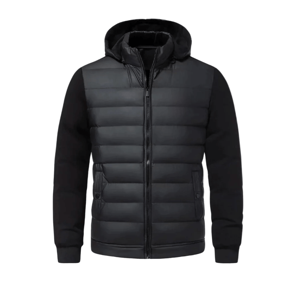 Quilted jacket with knitted sleeves