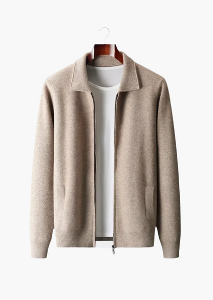 Extra-Fine Merino Wool Zipped Polo Knit Jacket